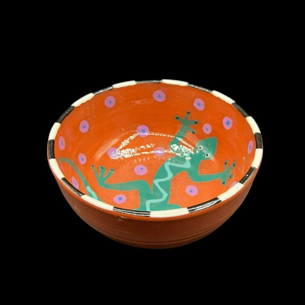 Terracotta Lizard Bowl with 3D Eyes Hand Made Hand Painted 2 x 2.5 in Very Cool.
